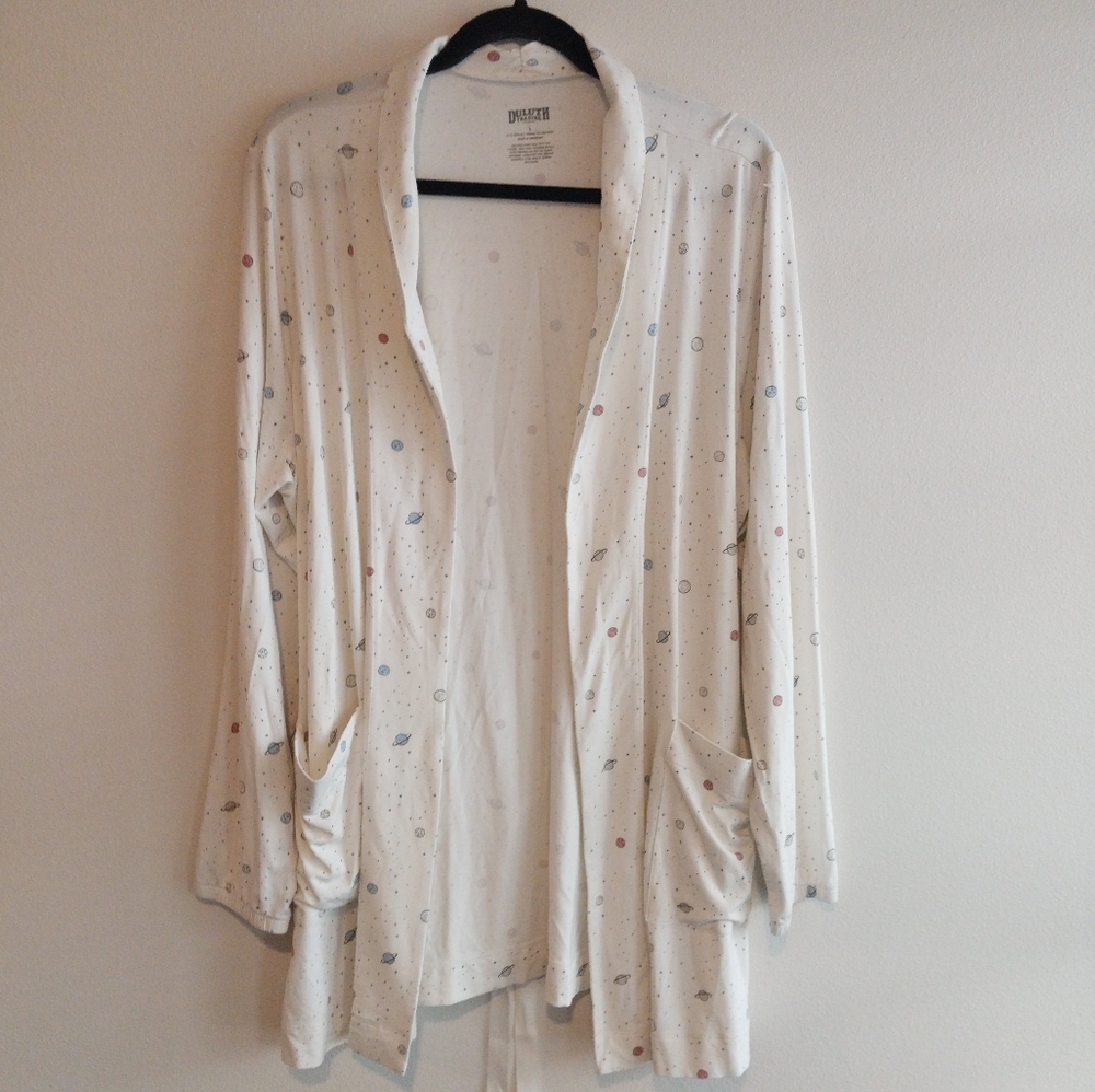 Duluth Trading Co. Cream Celestial Print Tencel/Modal Blend Short Robe